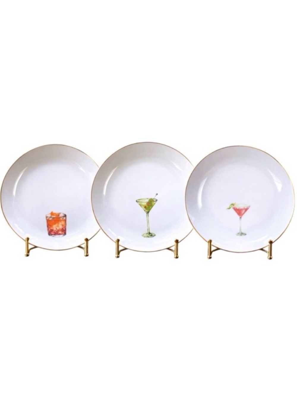 Set of 4 Cocktail Themed Appetizer Plates Martini Margarita Old Fashioned Cosmo